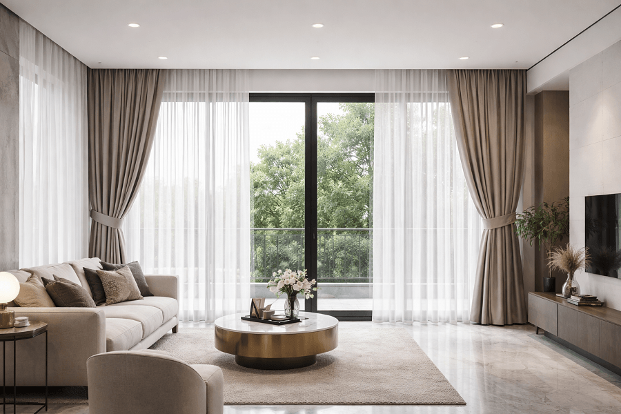 Nên chọn rèm cửa có màu sắc đồng bộ với không gian nội thất